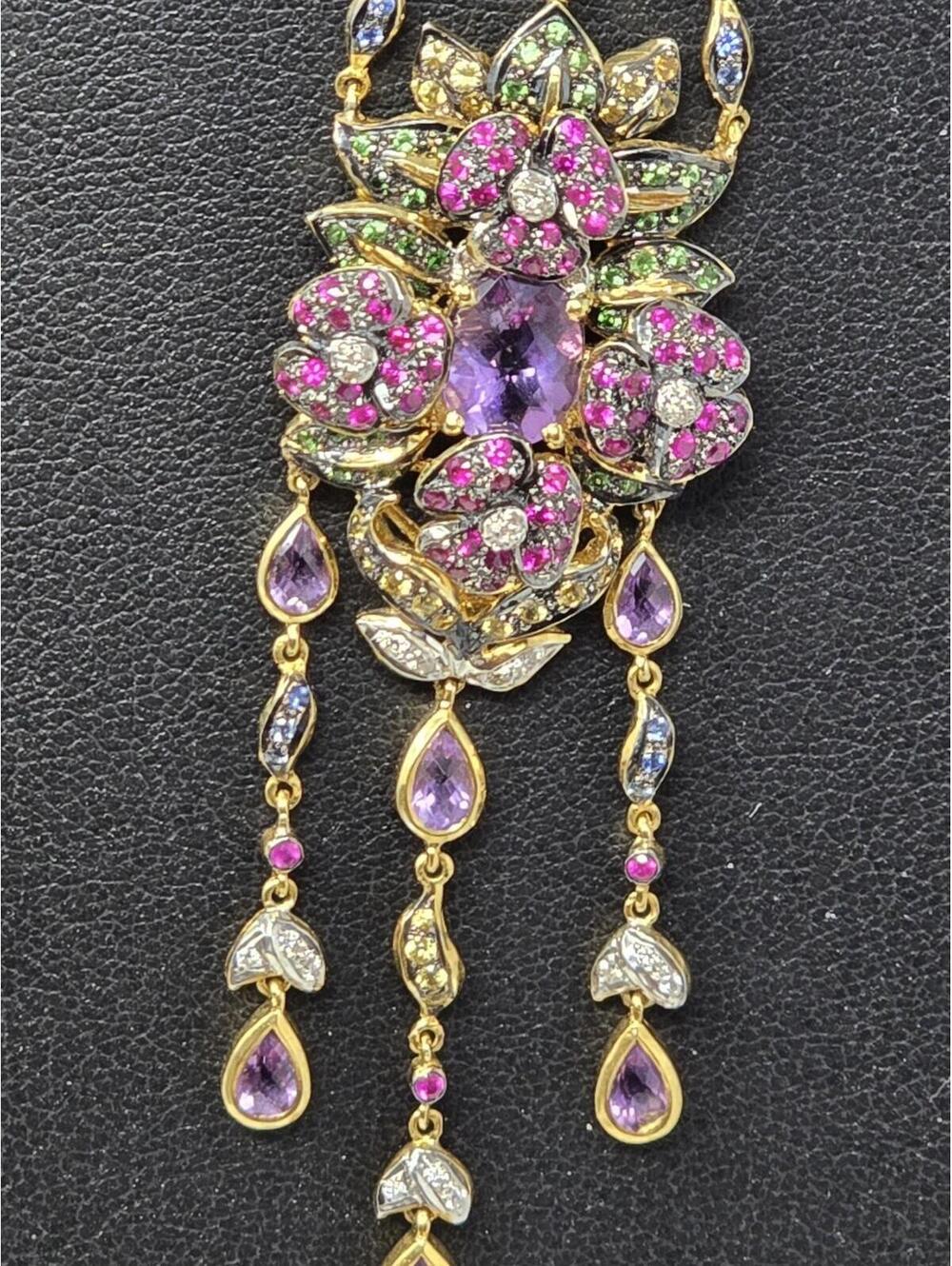 18k Gold Edwardian Revival Natural Gem Festoon Necklace - Picture 4 of 9